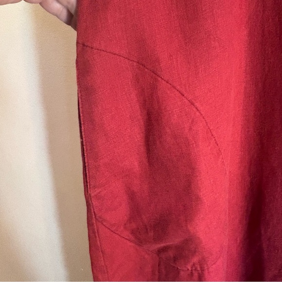 MAIWA Sz M Square Neck Contrasting Red Sleeveless Dress A-Line Buttons Back - Picture 2 of 12